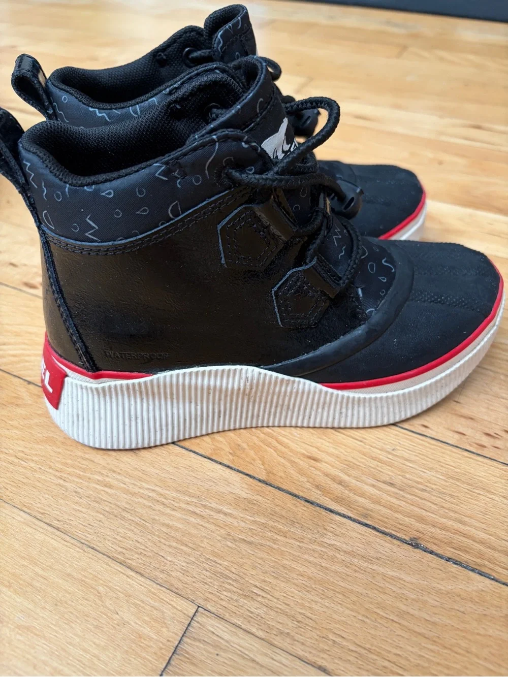 Sorel Kids Black and Red Waterproof Snow Boots